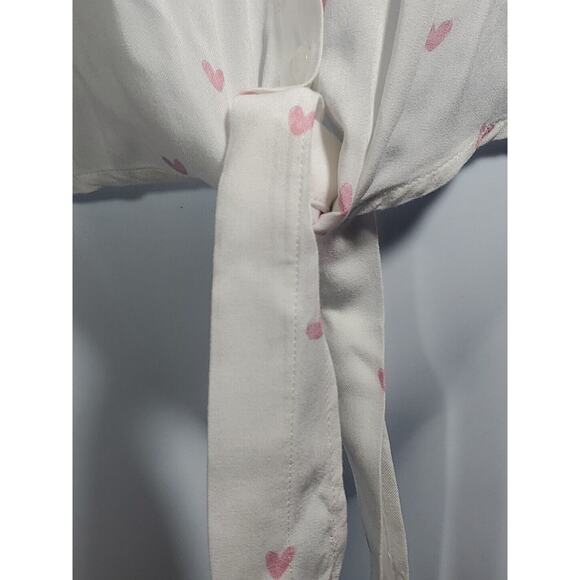 Anthropologie Rails M White Button Down Long Sleeve Pink Hearts Waist Tie Shirt - Picture 7 of 15